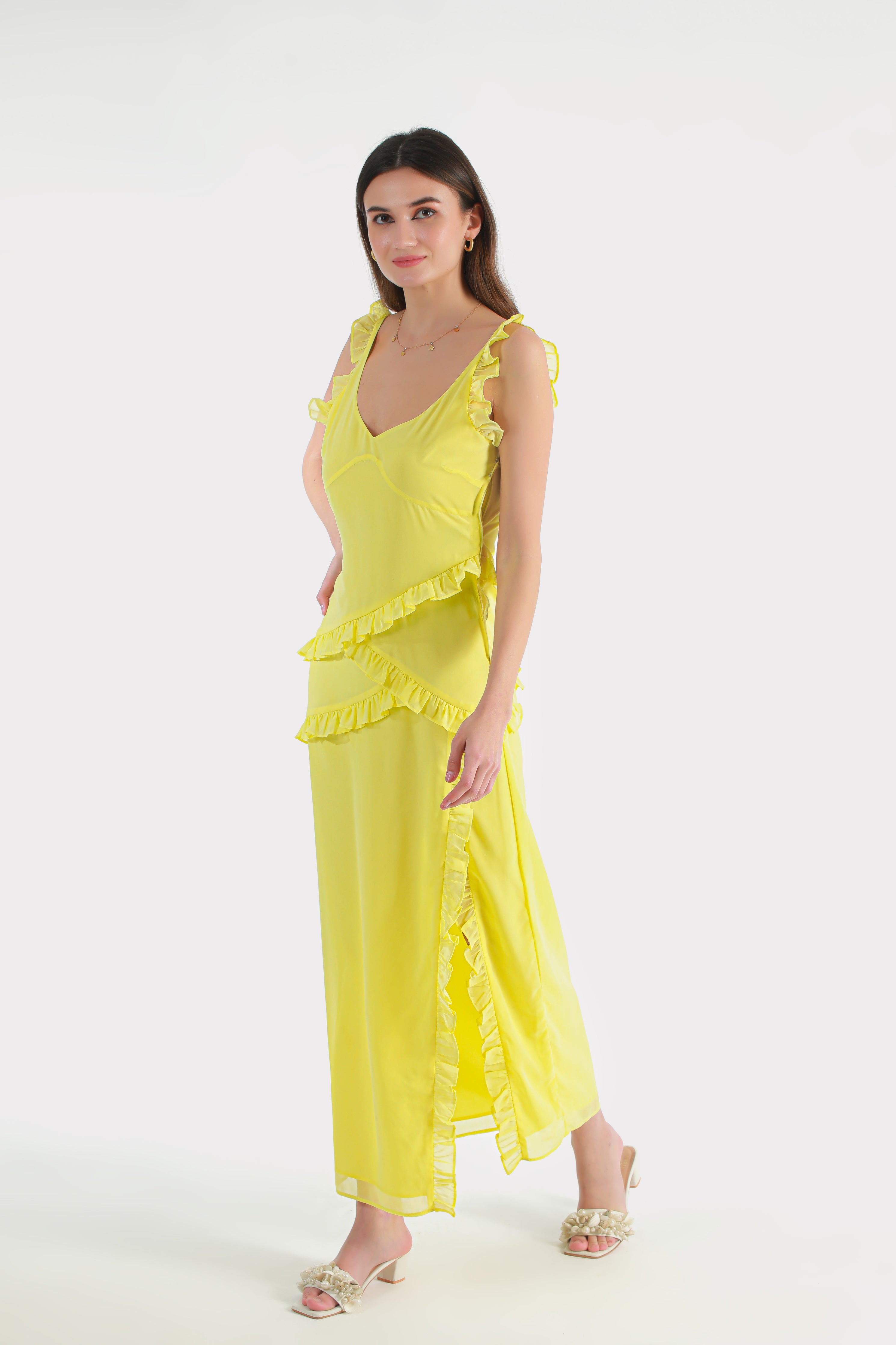 Ponchy Lemon Yellow Dress