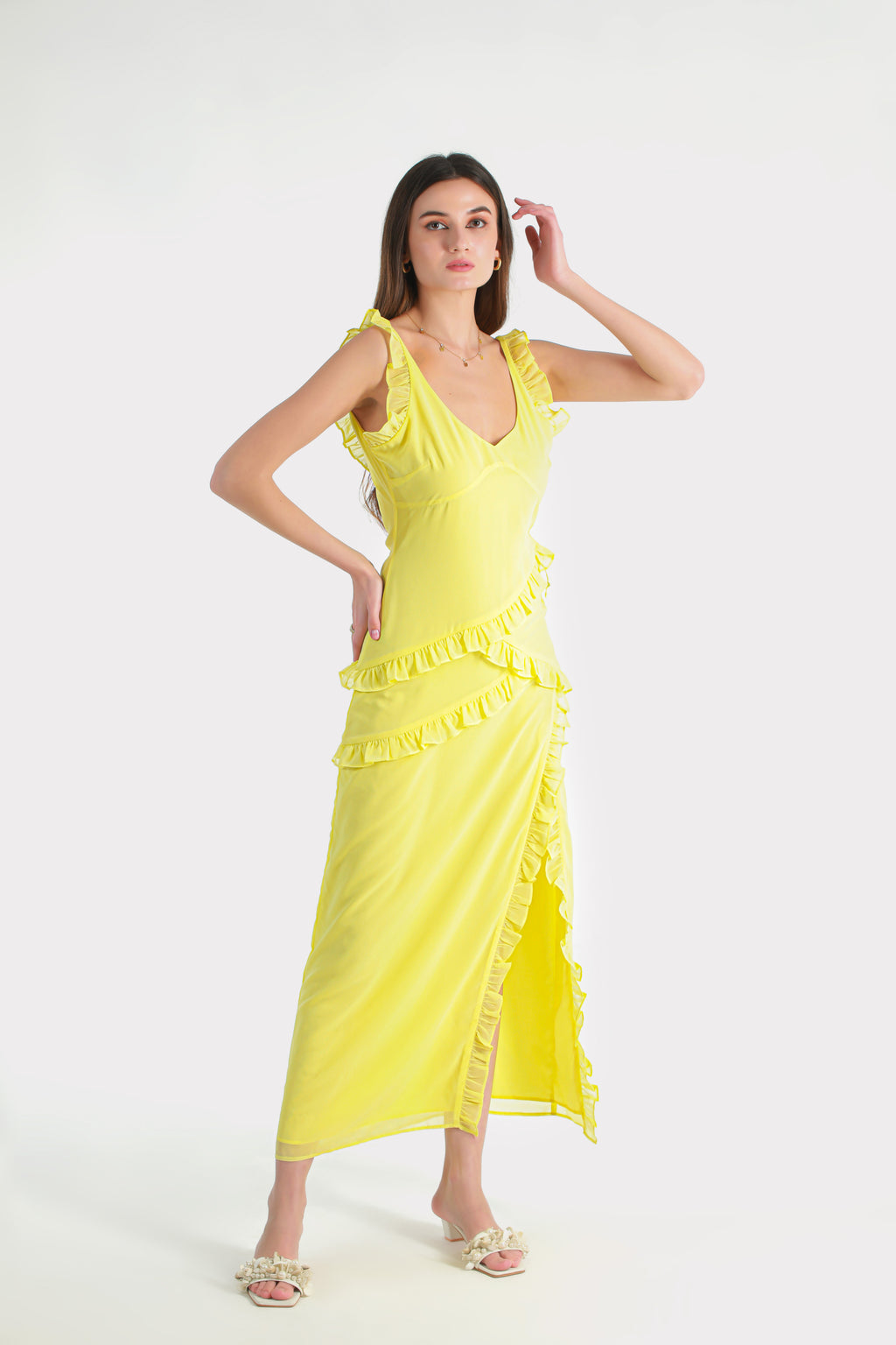 Ponchy Lemon Yellow Dress