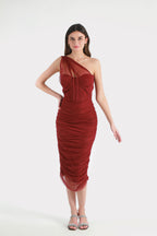 Exquisitia Merlot Wine One Shoulder Dress