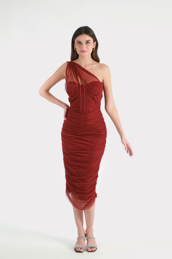 Exquisitia Merlot Wine One Shoulder Dress
