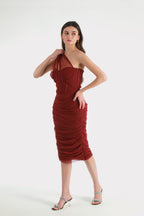 Exquisitia Merlot Wine One Shoulder Dress
